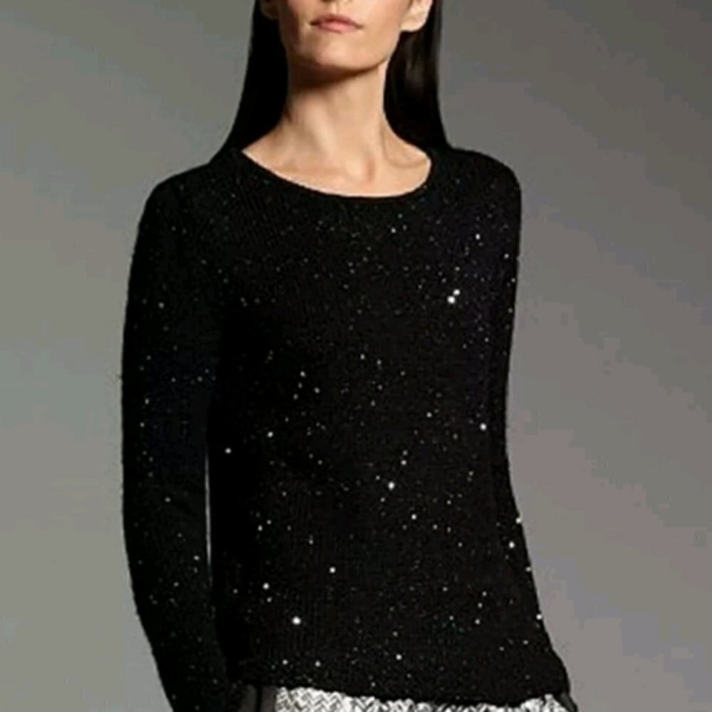Narciso Rodriguez Design Nation Women's Size Small Crewneck Sweater Black Sequin